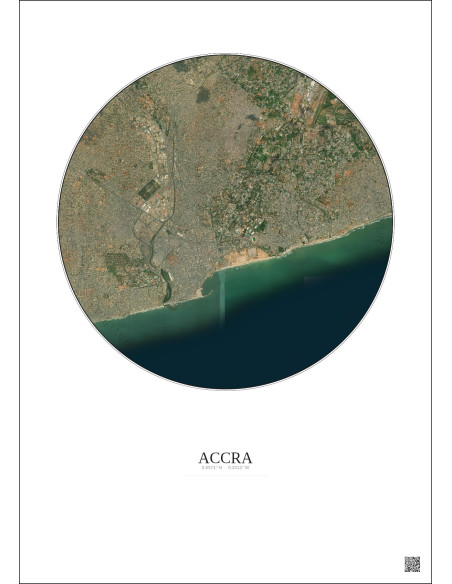 Accra Satellite View Poster 6km Color | Gravura – Light background