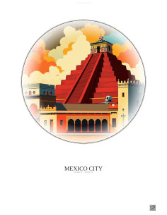 Mexico City Vintage Travel Poster – Historic Old Town Of Mexico City | Gravura – Light background