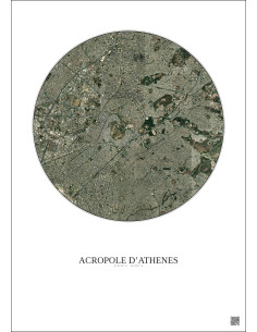 Affiche Acropole Dathenes – Poster vue satellite 5km Couleur | Gravura – Fond clair 2