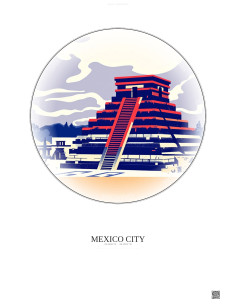 Mexico City Vintage Travel Poster – Most Iconic Landmark Of Mexico City | Gravura – Light background