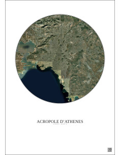 Affiche Acropole Dathenes – Poster vue satellite 20km Couleur | Gravura – Fond clair 2