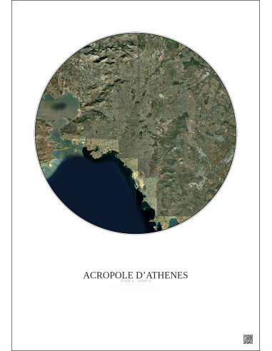 Affiche Acropole Dathenes – Poster vue satellite 20km Couleur | Gravura – Fond clair