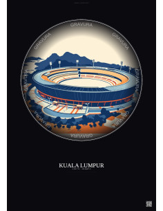 Affiche Kuala Lumpur – Poster illustration vintage – National Stadium Bukit Jalil | Gravura – Fond foncé