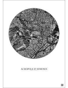 Acropole Dathenes Satellite View Poster 1km B&W | Gravura – Light background 2