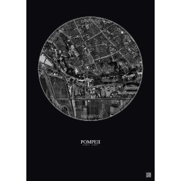 Pompeii Satellite View Poster 0.5km B&W | Gravura – Dark background