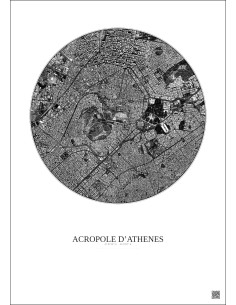Acropole Dathenes Satellite View Poster 2.5km B&W | Gravura – Light background 2