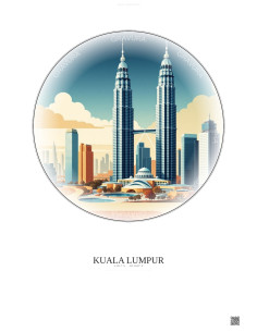 Affiche Kuala Lumpur – Poster illustration vintage – Petronas Towers | Gravura – Fond clair