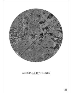 Acropole Dathenes Satellite View Poster 5km B&W | Gravura – Light background 2