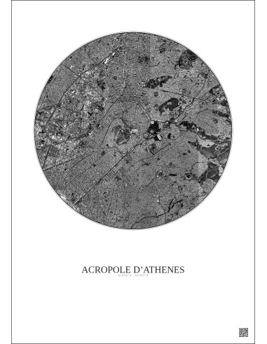 Acropole Dathenes Satellite View Poster 5km B&W | Gravura – Light background