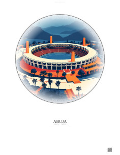 Affiche Abuja – Poster illustration vintage – Abuja Stadium | Gravura – Fond clair