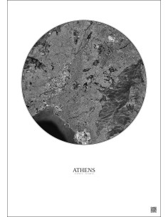 Athens Satellite View Poster 10km B&W | Gravura – Light background 2