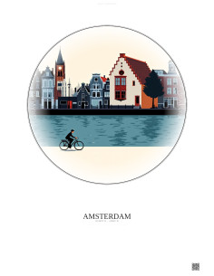 Affiche Amsterdam – Poster illustration vintage – Anne Frank House | Gravura – Fond clair