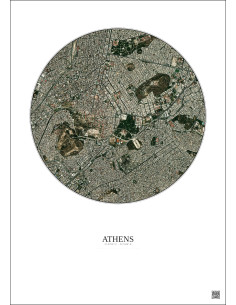 Athens Satellite View Poster 2.5km Color | Gravura – Light background 2