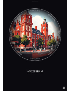 Affiche Amsterdam – Poster illustration vintage – Rijksmuseum | Gravura – Fond foncé