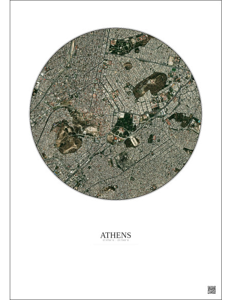 Athens Satellite View Poster 2.5km Color | Gravura – Light background