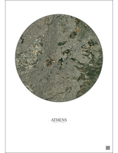 Athens Satellite View Poster 6km Color | Gravura – Light background 2