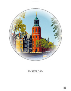 Affiche Amsterdam – Poster illustration vintage – Westerkerk | Gravura – Fond clair