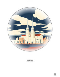 Affiche Oslo – Poster illustration vintage – Oslo | Gravura – Fond clair