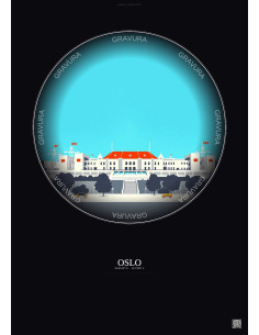 Affiche Oslo – Poster illustration vintage – Ullevaal Stadion | Gravura – Fond foncé