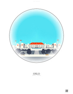 Affiche Oslo – Poster illustration vintage – Ullevaal Stadion | Gravura – Fond clair