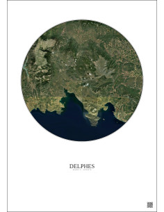 Delphes Satellite View Poster 30km Color | Gravura – Light background 2