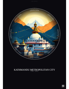 Affiche Kathmandu Metropolitan City – Poster illustration vintage – Famous Viewpoint Of Kathmandu Metropolitan City | Gravura – 