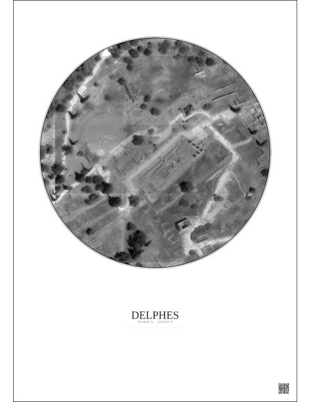 Delphes Satellite View Poster 0.1km B&W | Gravura – Light background