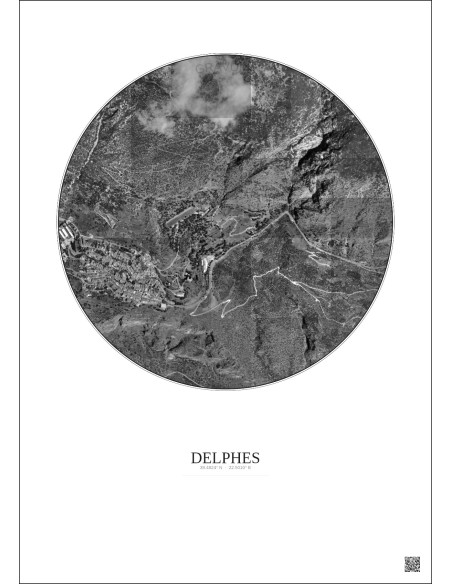 Delphes Satellite View Poster 1km B&W | Gravura – Light background