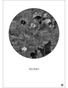 Delphes Satellite View Poster 2.5km B&W | Gravura – Light background 2