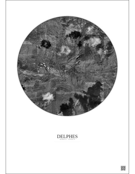Delphes Satellite View Poster 2.5km B&W | Gravura – Light background