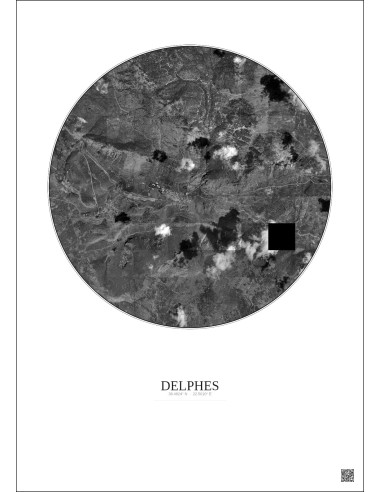 Delphes Satellite View Poster 5km B&W | Gravura – Light background