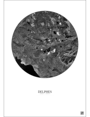 Delphes Satellite View Poster 10km B&W | Gravura – Light background