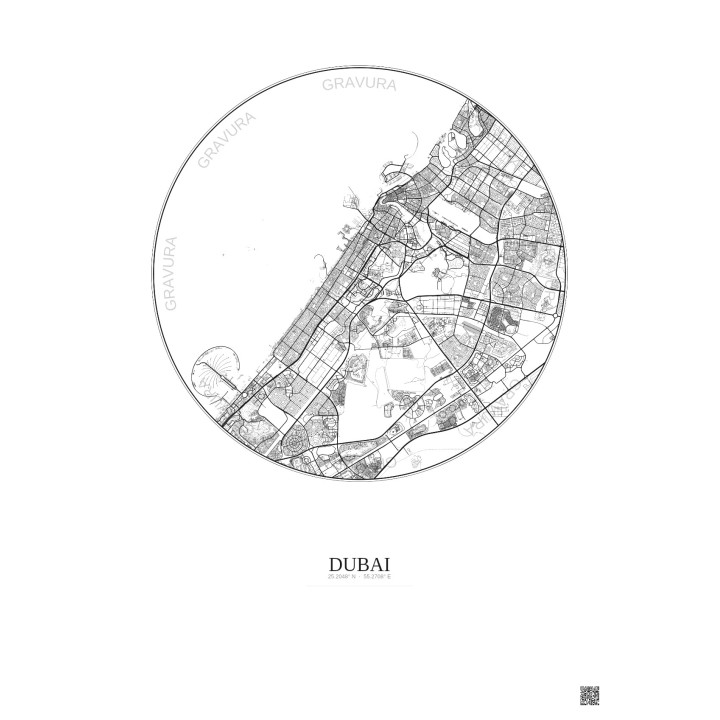 Affiche Dubai – Poster carte de ville 20km | Gravura – Fond clair