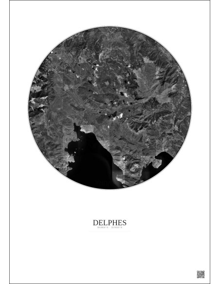Delphes Satellite View Poster 20km B&W | Gravura – Light background