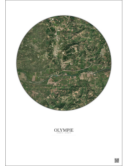 Affiche Olympie – Poster vue satellite 2.5km Couleur | Gravura – Fond clair