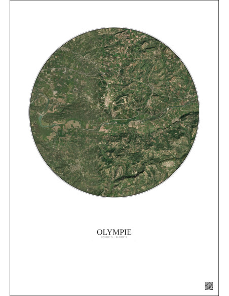 Affiche Olympie – Poster vue satellite 5km Couleur | Gravura – Fond clair