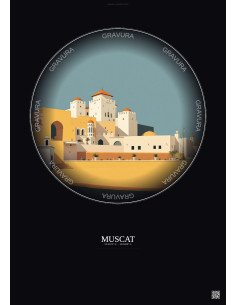 Affiche Muscat – Poster illustration vintage – The National Museum Sultanate Of Oman | Gravura – Fond foncé