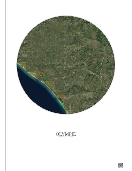 Affiche Olympie – Poster vue satellite 20km Couleur | Gravura – Fond clair