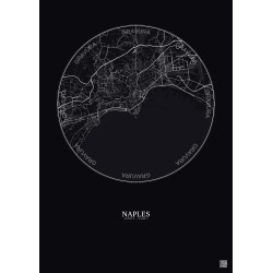 Affiche Naples – Poster carte de ville 5km | Gravura – Fond foncé