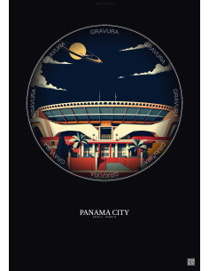 Panama City Vintage Travel Poster – Estadio Rommel Fernandez | Gravura – Dark background