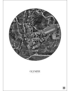 Affiche Olympie – Poster vue satellite 0.5km N&B | Gravura – Fond clair 2