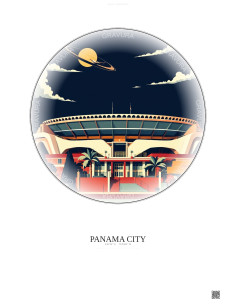 Panama City Vintage Travel Poster – Estadio Rommel Fernandez | Gravura – Light background