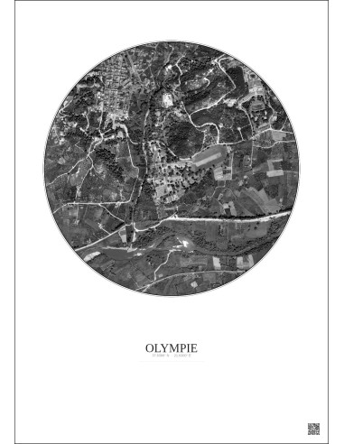 Olympie Satellite View Poster 1km B&W | Gravura – Light background