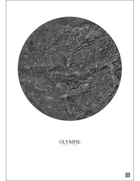 Olympie Satellite View Poster 10km B&W | Gravura – Light background
