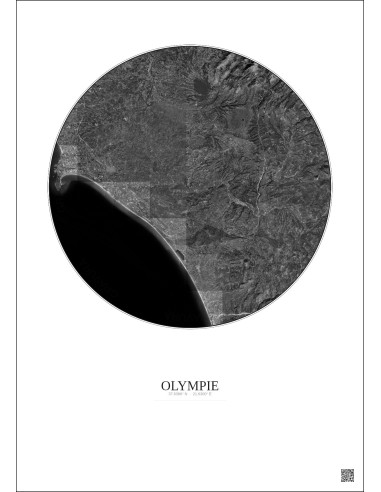 Olympie Satellite View Poster 30km B&W | Gravura – Light background