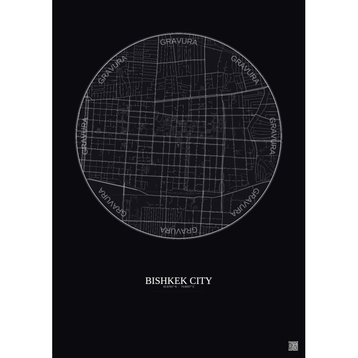 Affiche Bishkek City – Poster carte de ville 2.5km | Gravura – Fond foncé