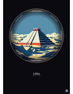 Affiche Lima – Poster illustration vintage – Pachacamac | Gravura – Fond foncé