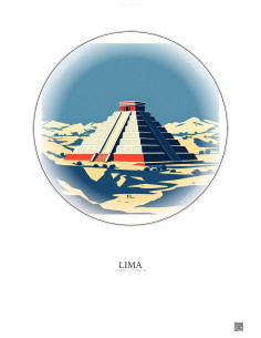 Affiche Lima – Poster illustration vintage – Pachacamac | Gravura – Fond clair