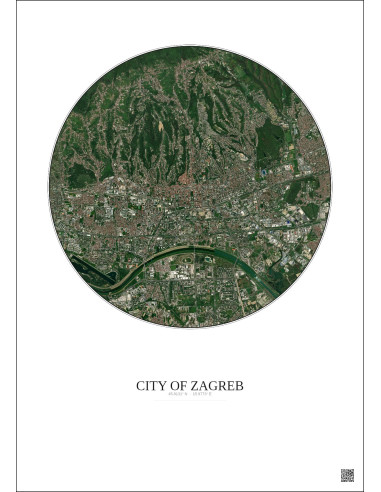 City Of Zagreb Satellite View Poster 6km Color | Gravura – Light background