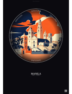 Affiche Manila – Poster illustration vintage – Manila | Gravura – Fond foncé